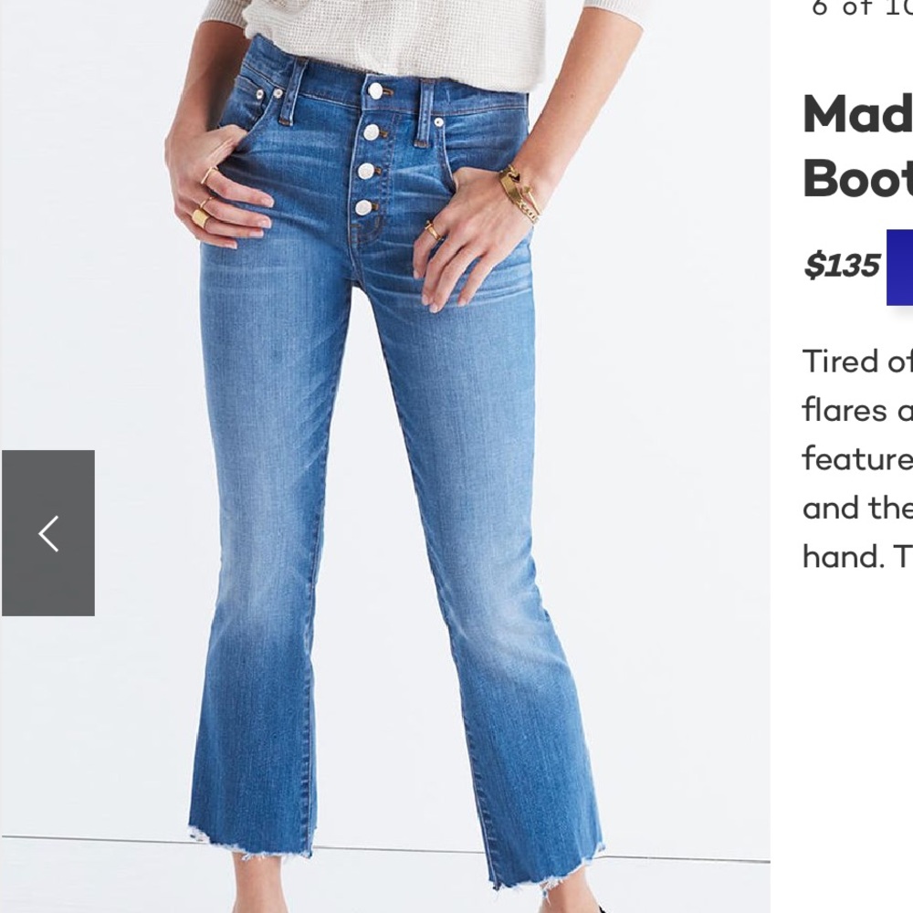 Madewell crop exposed button jean denim 27 new tag